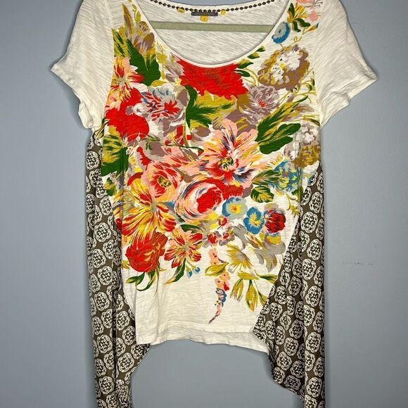 Anthropologie Little Yellow Button Elysia Handkerchief Floral Shirt Med - Picture 2 of 7